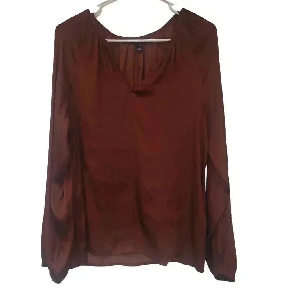 Banana Republic Women's Burnt Caramel Poly Satin Balloon Sleeve Top NEW - Picture 5 of 11